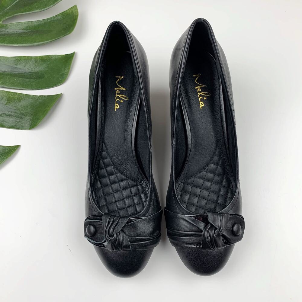 Melia Wedge Heels Slip On Black Leather Shoes Women's 9 - Picture 2 of 11